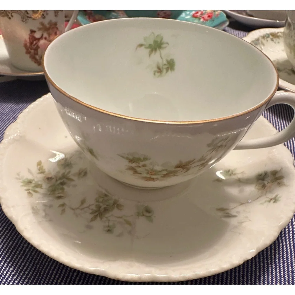 Theodore Haviland Schleiger 298 France‎ Antique Tea Cup Saucer Set Floral